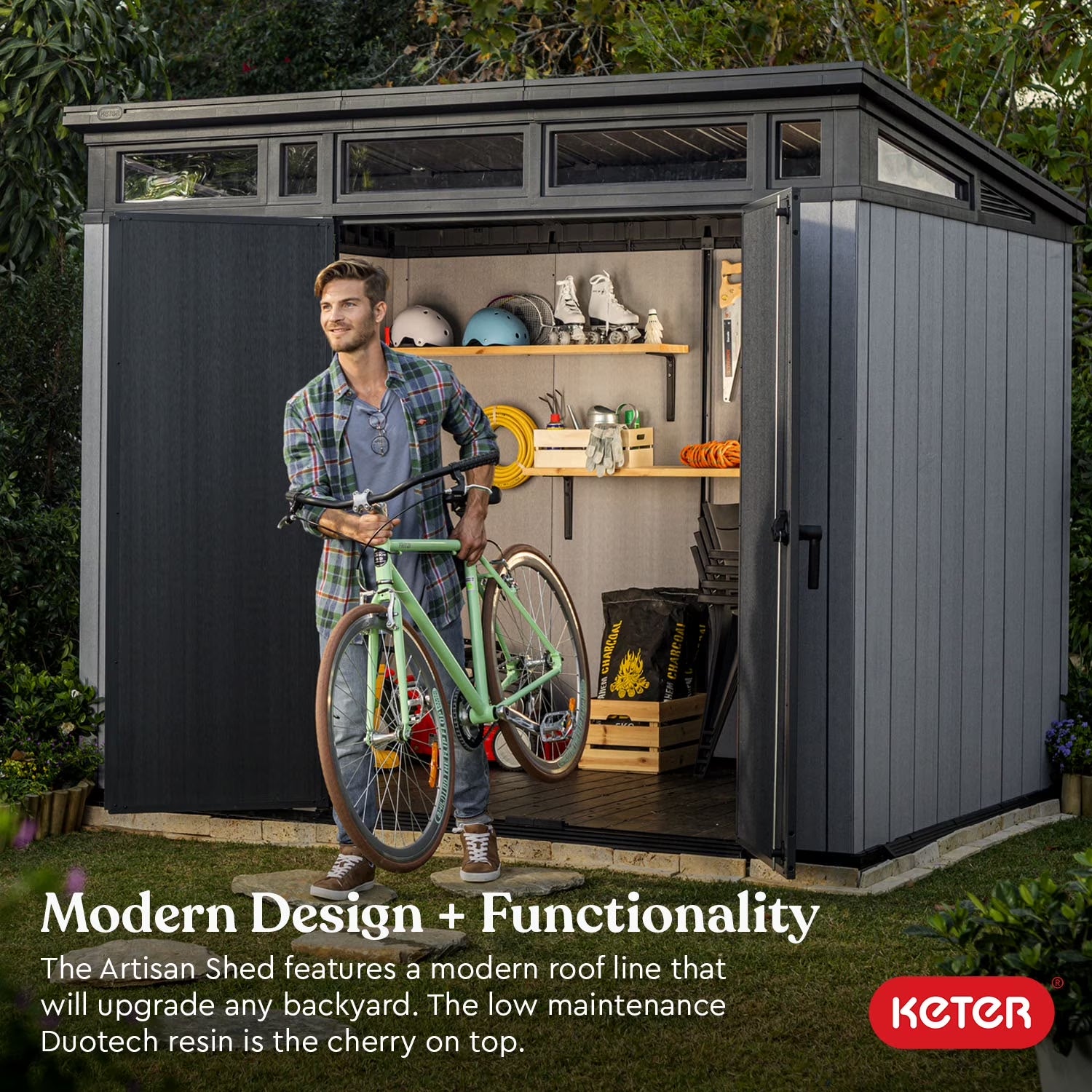 Artisan 9X7 Foot Large Outdoor Shed & Floor W/Modern Design, Grey