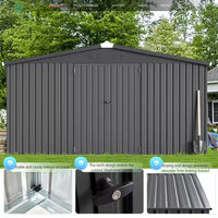 12 Ft. W X 12 Ft. D Dark Gray Metal Garden Sheds and Outdoor Storage Shed Lockable for Backyard (144 Sq. Ft.)