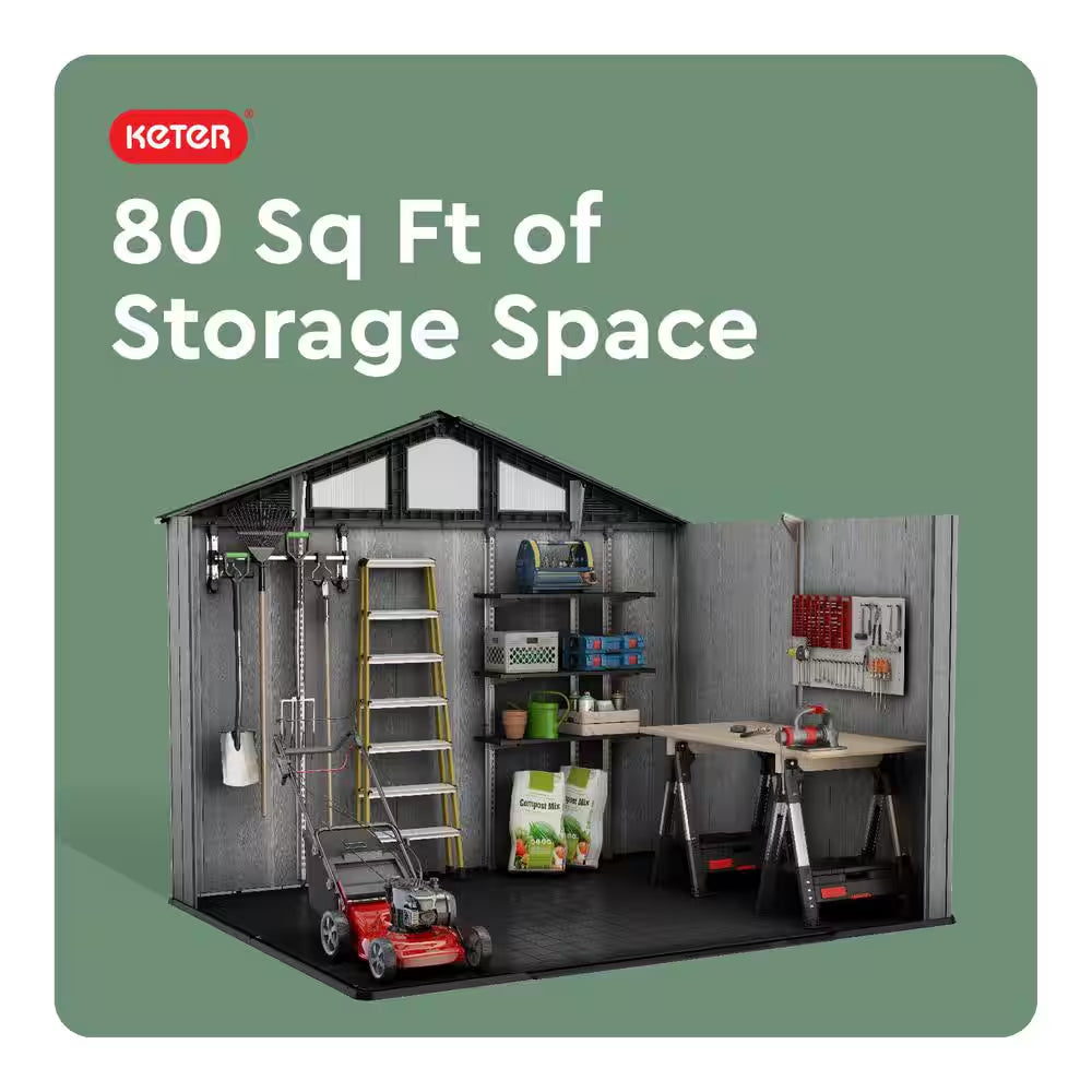 Stronghold 2.0 10 Ft. W X 8 Ft. D Resin Plastic Shed with Floor (74 Sq. Ft.) in Grey