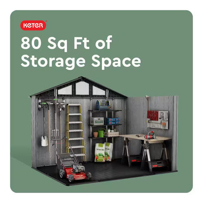 Stronghold 2.0 10 Ft. W X 8 Ft. D Resin Plastic Shed with Floor (74 Sq. Ft.) in Grey
