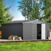 12 Ft. W X 12 Ft. D Dark Gray Metal Garden Sheds and Outdoor Storage Shed Lockable for Backyard (144 Sq. Ft.)