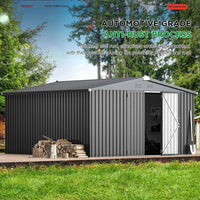 12 Ft. W X 12 Ft. D Dark Gray Metal Garden Sheds and Outdoor Storage Shed Lockable for Backyard (144 Sq. Ft.)