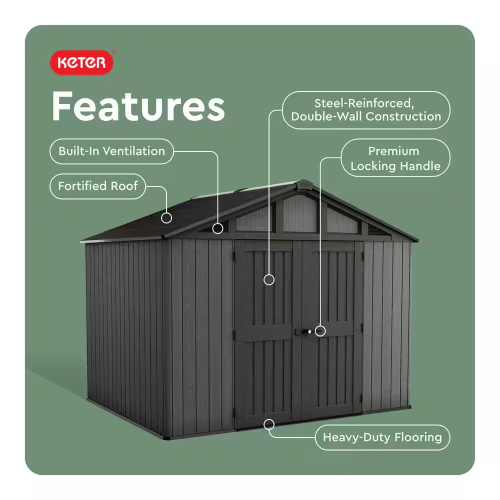 Stronghold 2.0 10 Ft. W X 8 Ft. D Resin Plastic Shed with Floor (74 Sq. Ft.) in Grey