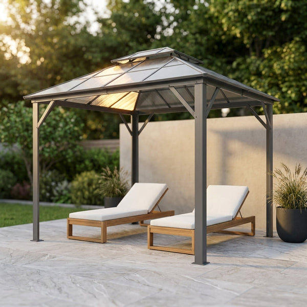Danxia 7 Ft. X 9 Ft. Grey Cabana Steel Framed Gazebo — Studio Shot