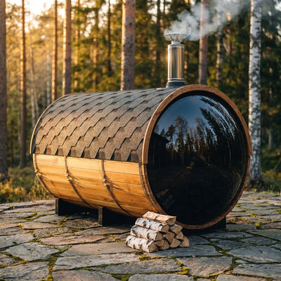 Outdoor Barrel Traditional Steam Cedar Wood Sauna with Wood Burning Stove