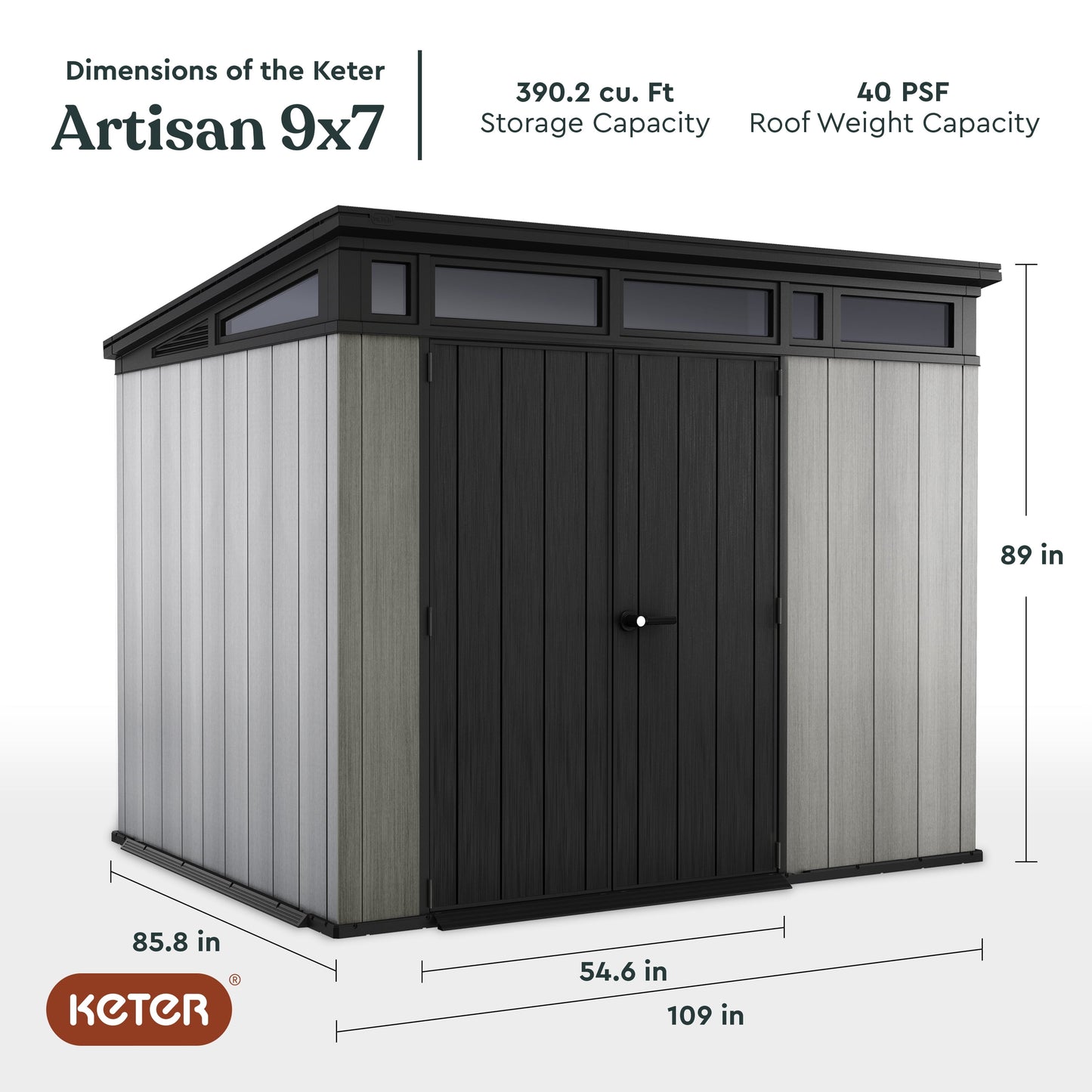 Artisan 9X7 Foot Large Outdoor Shed & Floor W/Modern Design, Grey