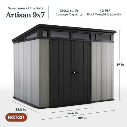 Artisan 9X7 Foot Large Outdoor Shed & Floor W/Modern Design, Grey