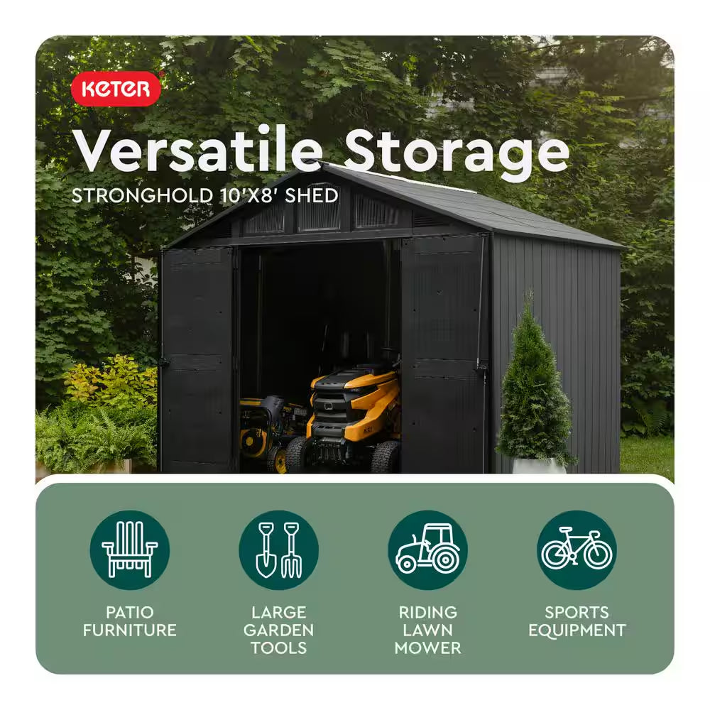 Stronghold 2.0 10 Ft. W X 8 Ft. D Resin Plastic Shed with Floor (74 Sq. Ft.) in Grey