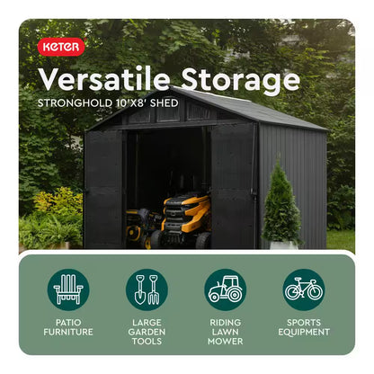 Stronghold 2.0 10 Ft. W X 8 Ft. D Resin Plastic Shed with Floor (74 Sq. Ft.) in Grey