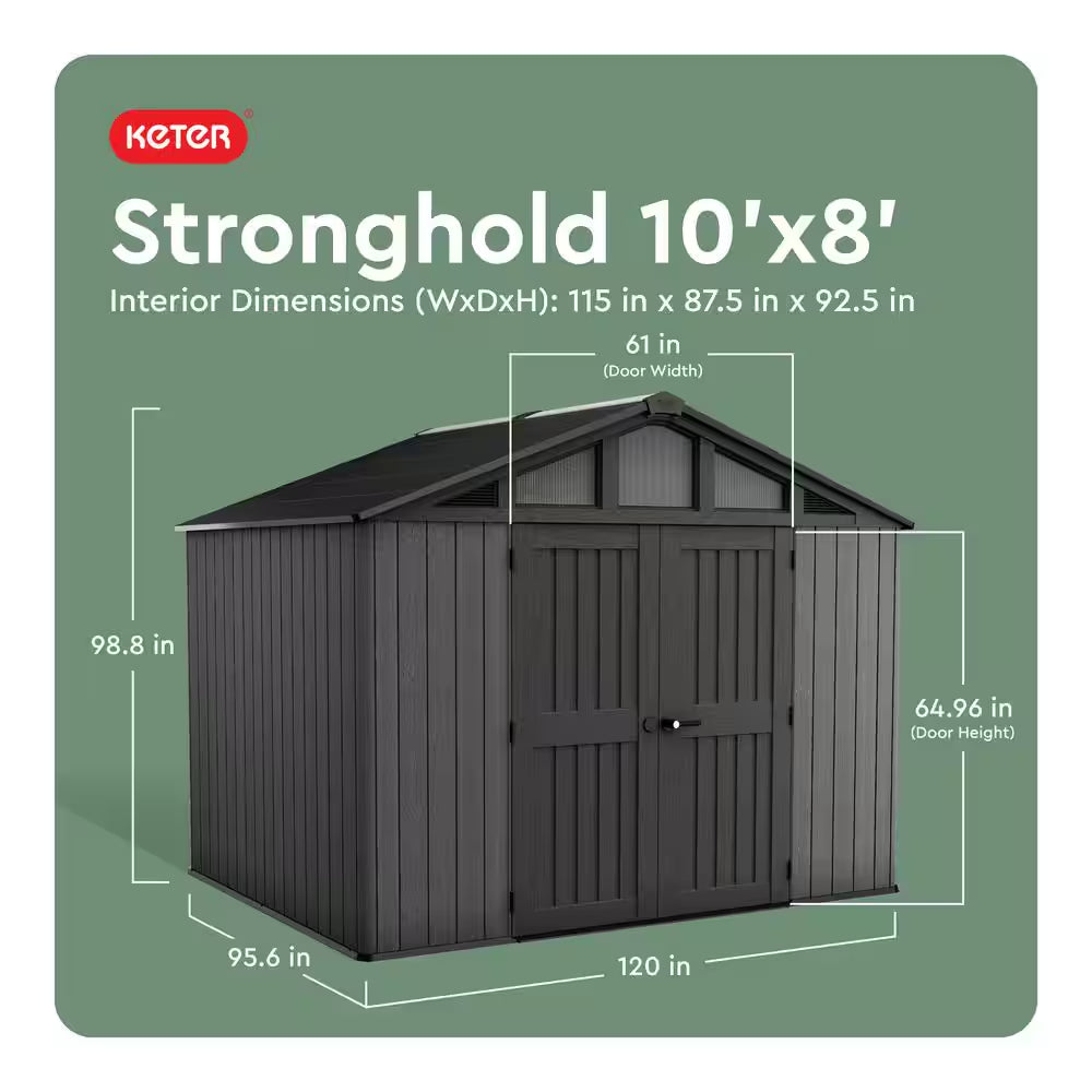 Stronghold 2.0 10 Ft. W X 8 Ft. D Resin Plastic Shed with Floor (74 Sq. Ft.) in Grey