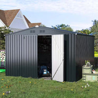12 Ft. W X 12 Ft. D Dark Gray Metal Garden Sheds and Outdoor Storage Shed Lockable for Backyard (144 Sq. Ft.)