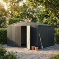 12 Ft. W X 12 Ft. D Dark Gray Metal Garden Sheds and Outdoor Storage Shed Lockable for Backyard (144 Sq. Ft.)